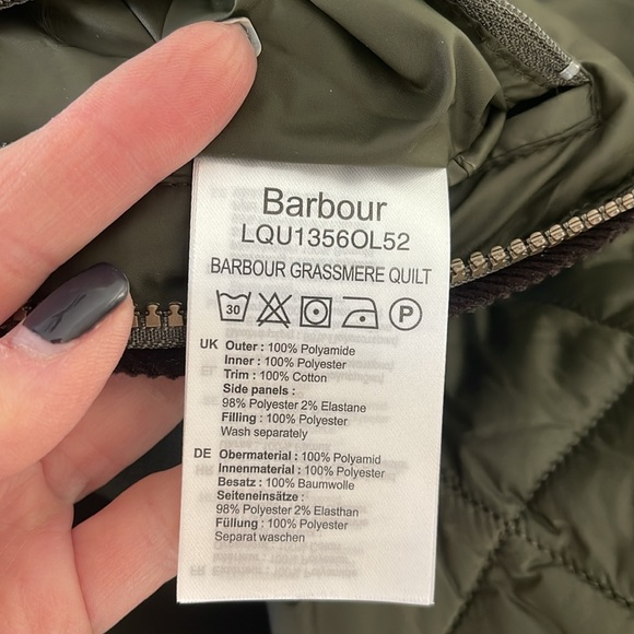 Barbour Grassmere Quilted Jacket Olive Green Sz 12 - Picture 4 of 10